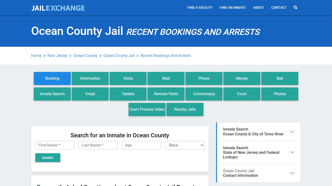 Ocean County Jail Recent Bookings And Arrests - Jail Exchange